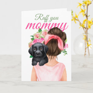 Tarjeta El Labrador Negro Cachorro Con La Mujer Ruff Mamá