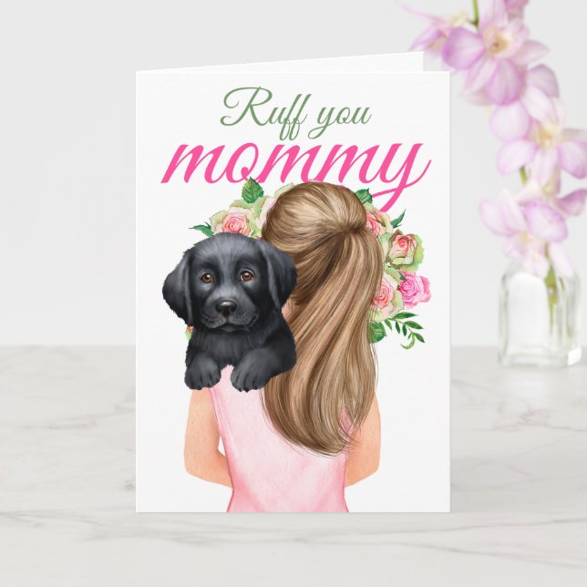 Tarjeta El Labrador Negro Cachorro Con La Mujer Ruff Mamá (Orquídea)