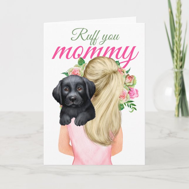 Tarjeta El Labrador Negro Cachorro Con La Mujer Ruff Mamá (Anverso)