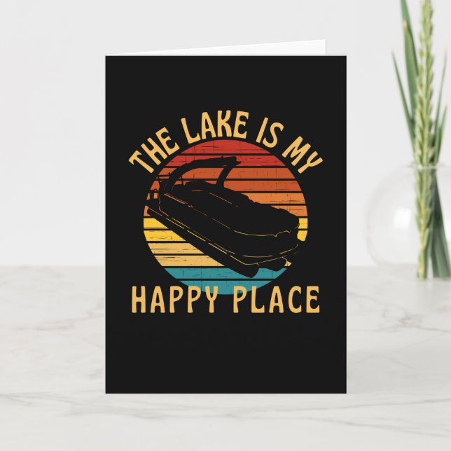 Tarjeta El Lago Es Mi Lugar Feliz, Bote Pontoon (Anverso)
