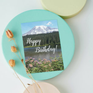 Tarjeta El lago Mount Rainier y la foto de las flores