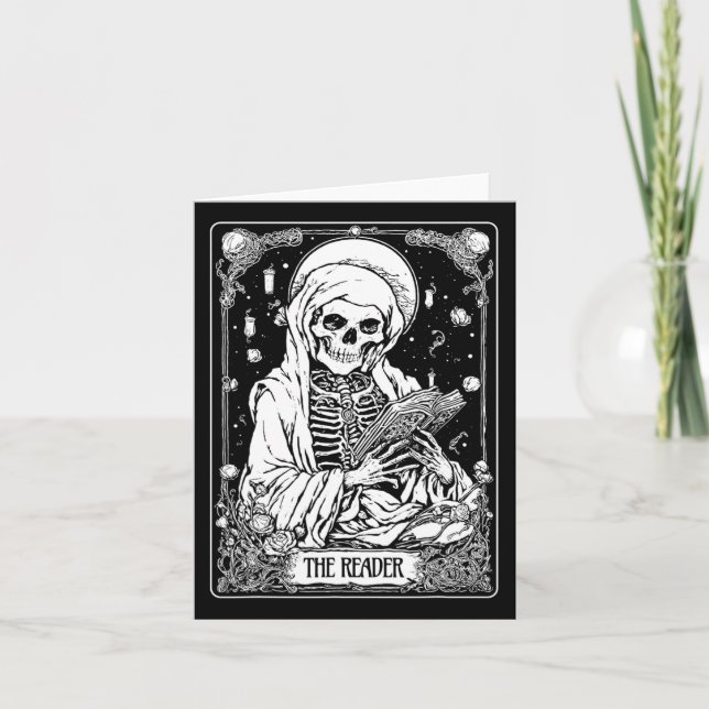 Tarjeta El lector Tarot Card Skeleton Bookish Halloween S (Anverso)