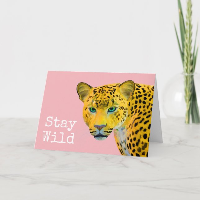 Tarjeta El leopardo inspirador permanece salvaje rosa (Anverso)