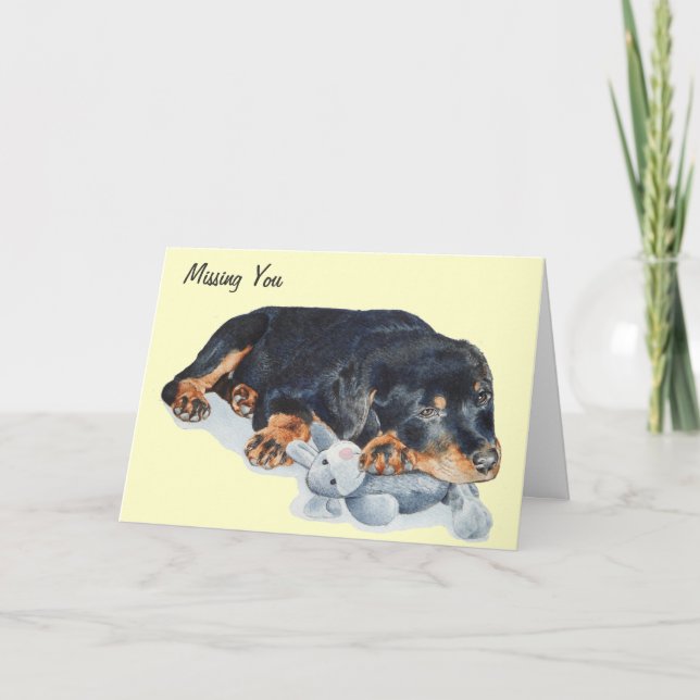Tarjeta el lindo perro cachorro rottweiler te echa de meno (Anverso)