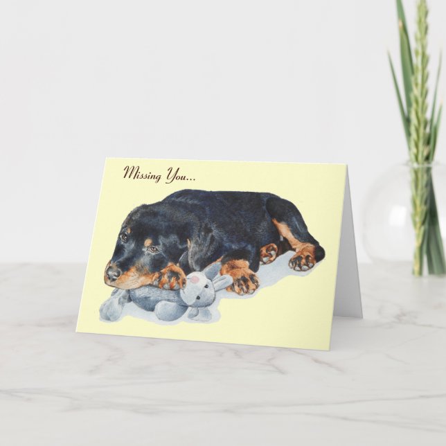 Tarjeta el lindo perro cachorro rottweiler te echa de meno (Anverso)