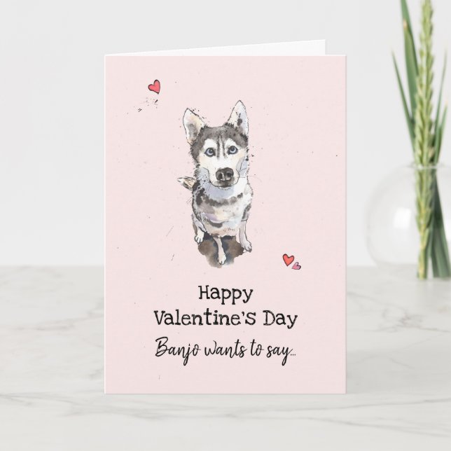 Tarjeta El lindo y gracioso Husky dog San Valentín te amo (Anverso)