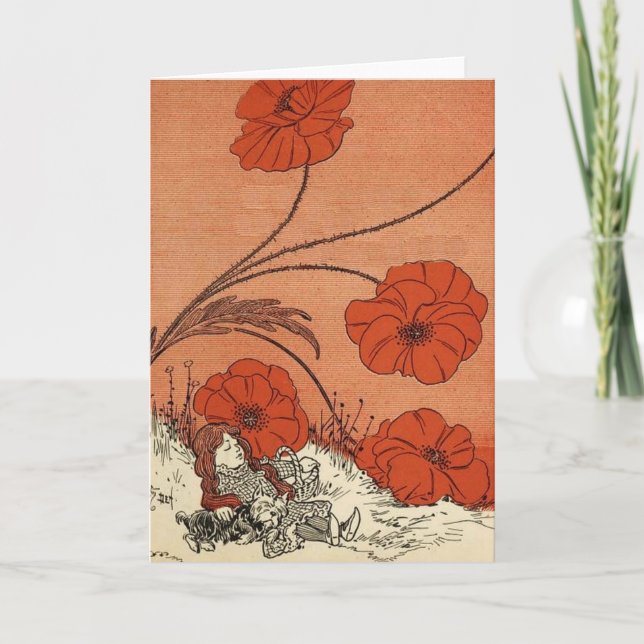 Tarjeta El mago de Oz Dorothy y Toto en la amapola Fie (Anverso)