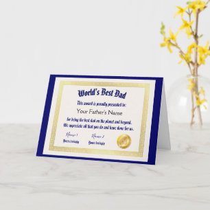 Tarjeta El mejor certificado de papá de un mundo gracioso