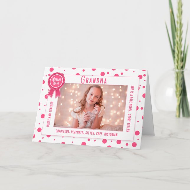 Tarjeta El mejor día de los abuelos de fotos rosadas de la (Anverso)
