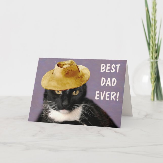 Tarjeta El mejor día del padre del gato negro (Anverso)