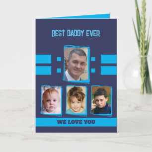 Tarjeta El mejor papá 4 fotos te ama azul marino