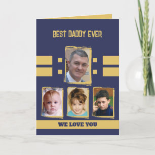 Tarjeta El mejor papá 4 fotos te ama oro marino