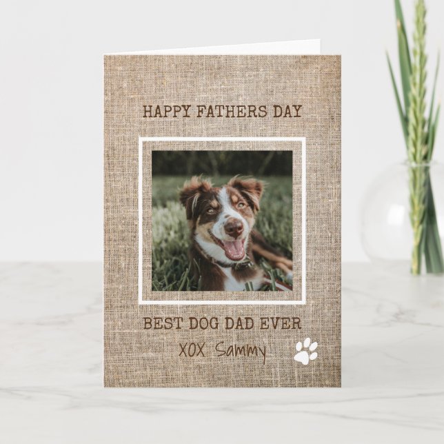 Tarjeta El mejor papá del perro alguna vez Burlap Foto Día (Anverso)