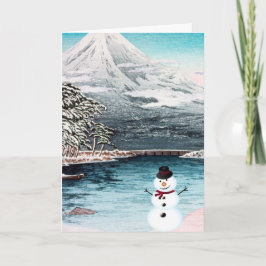 Tarjeta El Monte Fuji y un muñeco de nieve