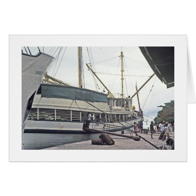 Tarjeta, el muelle de Huahine, Polinesia Francesa (Anverso (Horizontal))