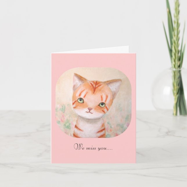 Tarjeta El Naranja Cuerdo Tabby Cat Kitten Te Extrañamos Q (Anverso)