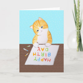 Tarjeta El naranja lindo Tabby Gato escribe Feliz Cumpleañ