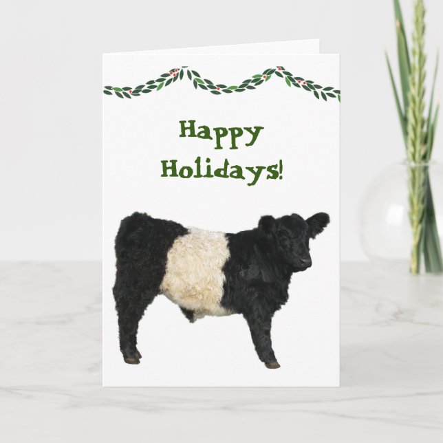 Tarjeta El navidad feliz del día de fiesta ceñió la vaca (Anverso)