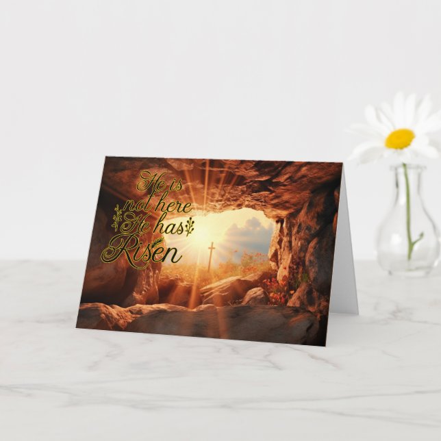 Tarjeta Él no está aquí. Se ha levantado. Pascua. (Planta pequeña)