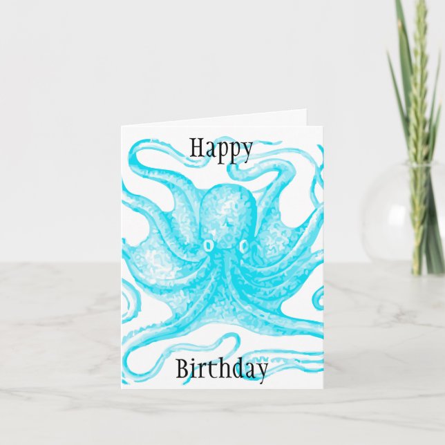 Tarjeta El Octopus Azul feliz cumpleaños (Anverso)