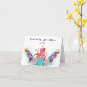 Tarjeta El Octopus del Mar del Océano bebé Feliz cumpleaño