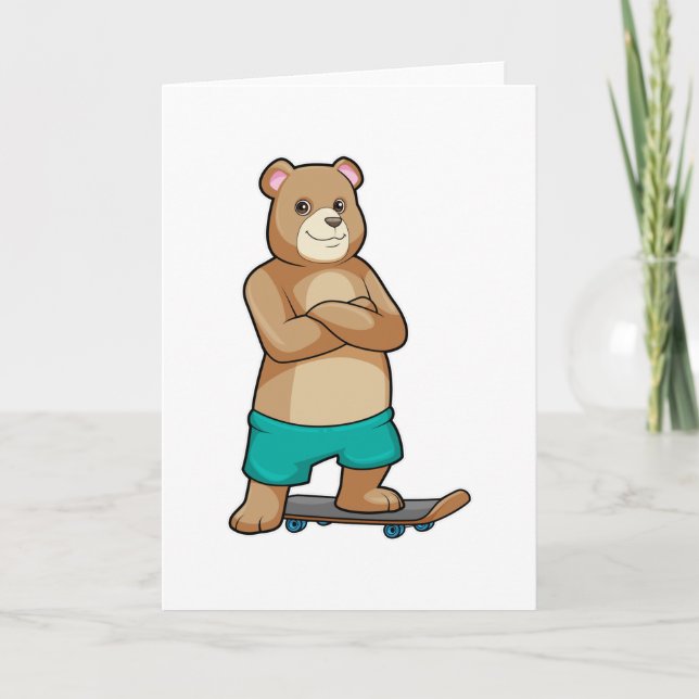 Tarjeta El oso como patinador con patineta (Anverso)