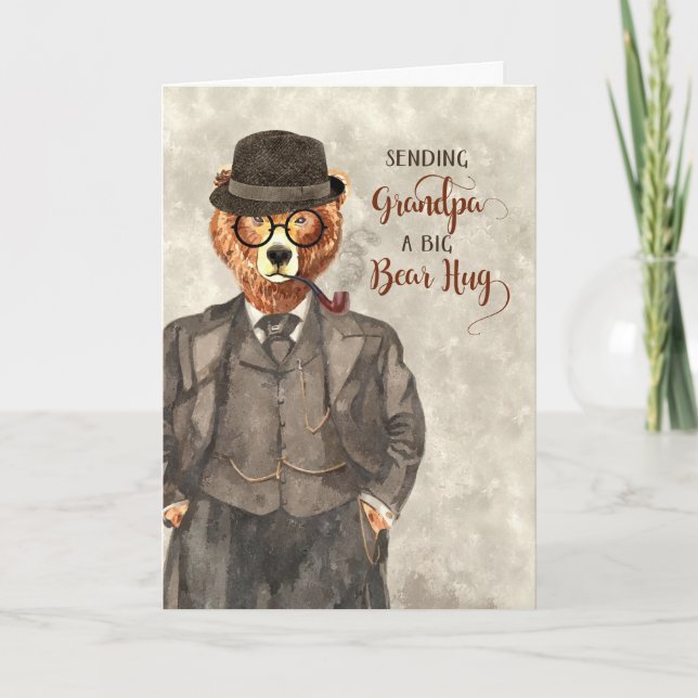 Tarjeta El oso de cumpleaños del abuelo con una suave acua (Anverso)