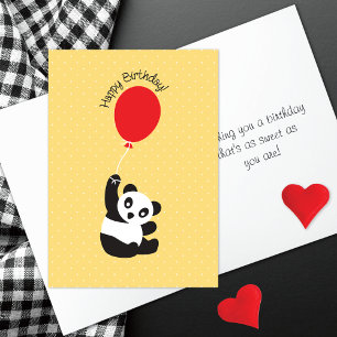 Tarjeta El oso panda con el cumpleaños del globo rojo