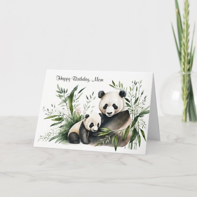 Tarjeta El oso panda de cumpleaños de mamá con cachorro (Anverso)