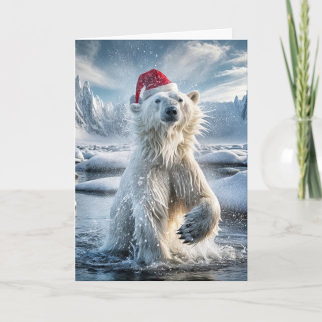 Tarjeta El Oso Polar De Los navidades En El Agua De Hielo (Anverso)