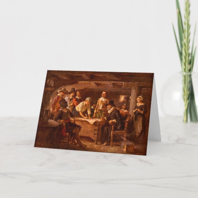 Tarjeta El Pacto de Mayflower por Jean Leon Gerome Ferris (Anverso)