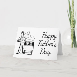 Tarjeta El padre retro y dos bebés