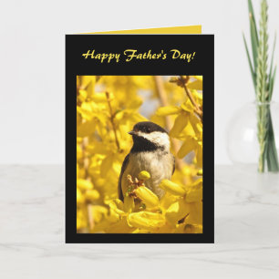 Tarjeta El pájaro del Chickadee en amarillo florece día de