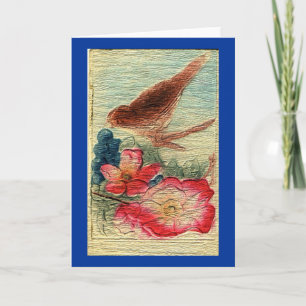 Tarjeta El pájaro del vintage y florece todo el saludo de