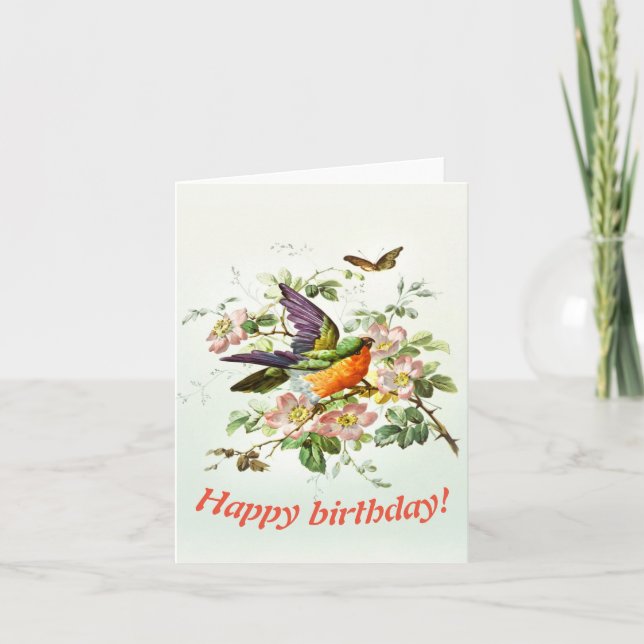 Tarjeta El pájaro y la mariposa, cumpleaños (Anverso)