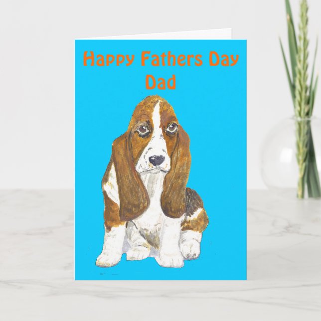 Tarjeta El papá feliz del día de padre de Basset Hound, (Anverso)
