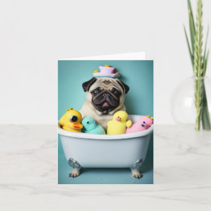 Tarjeta El paraíso de las Pug: Una belleza del baño en la
