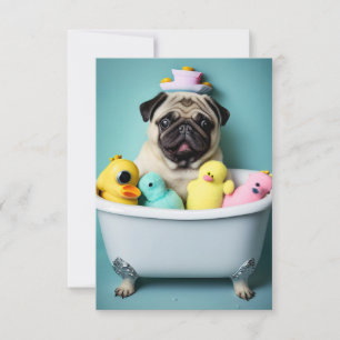 Tarjeta El paraíso de las Pug: Una belleza del baño en la