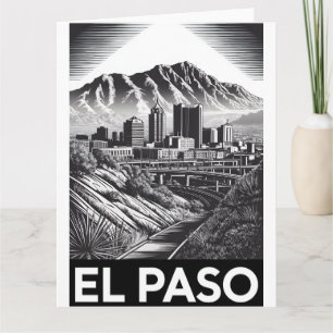 Tarjeta El Paso Texas horizonte urbano grabado en madera b