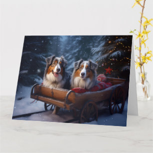 Tarjeta El pastor australiano Snowy Sleigh Navidades Decor