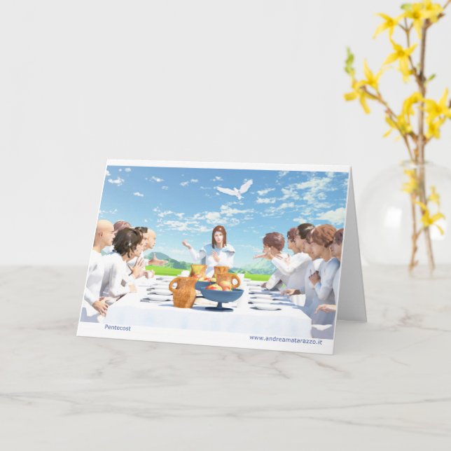 Tarjeta El pentecostés (María con los apóstoles) (flor amarilla)
