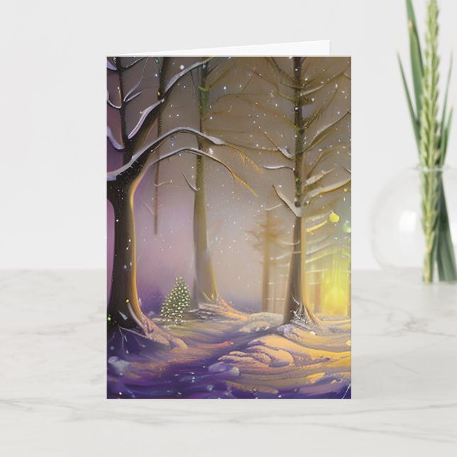 Tarjeta El pequeño árbol de Navidad en el bosque (Anverso)