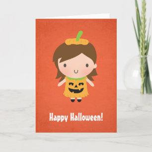 Tarjeta El pequeño chica lindo de la calabaza embroma