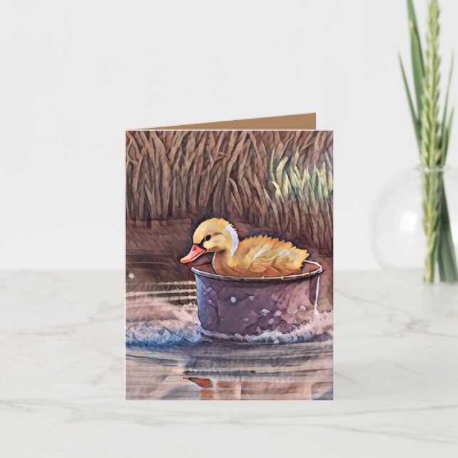 Tarjeta El Pequeño Duckling Amarillo Jugando En El Cubo (Anverso)