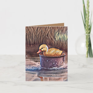 Tarjeta El Pequeño Duckling Amarillo Jugando En El Cubo
