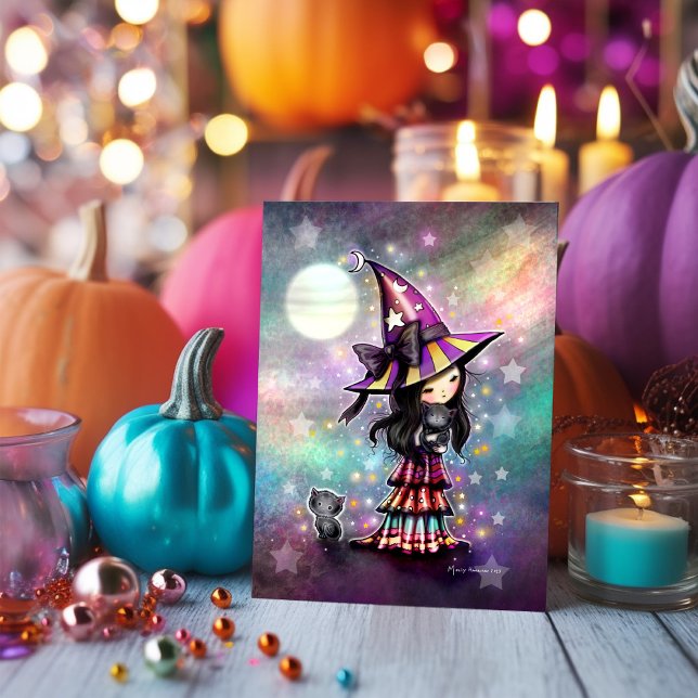 Tarjeta El pequeño gato ama a la bruja de Halloween y los  (Subido por el creador)