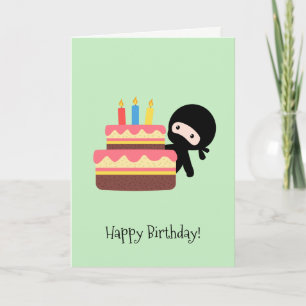 Tarjeta El pequeño Ninja detrás del bizcocho verde de cump
