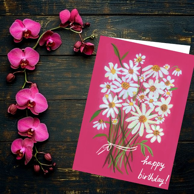 Tarjeta ¡El Personalizar rosado Daisy Bouquet! FELIZ CUMPL (Pink Daisy Bouquet Customize it! HAPPY BIRTHDAY Card
)