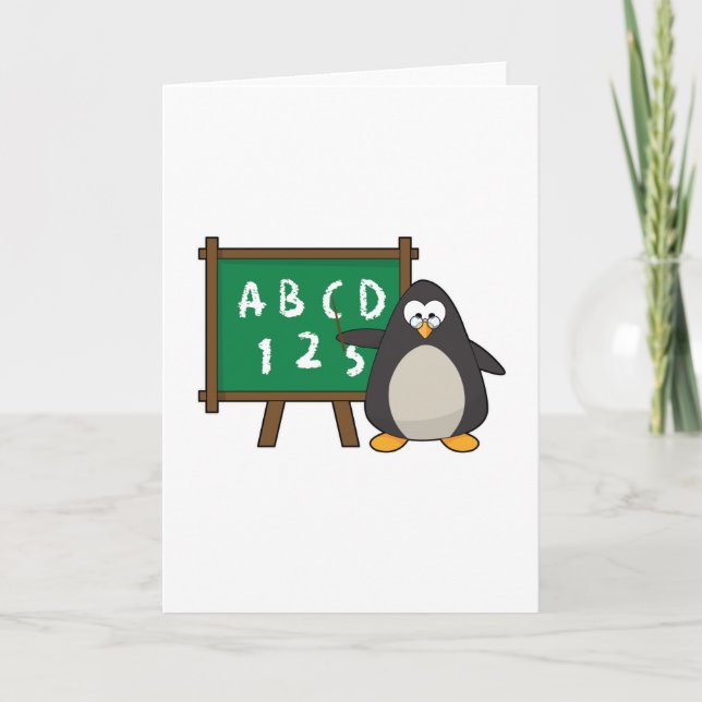 Tarjeta El pingüino como profesor con pizarra (Anverso)