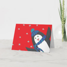 Tarjeta El pingüino de Navidades escuetos en rojo